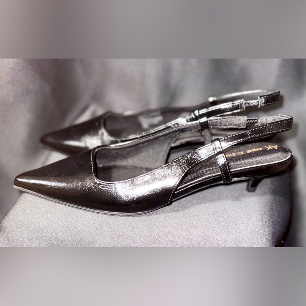 Anne Klein Black Pointed-Toe Slingback Flats - Picture 2 of 2